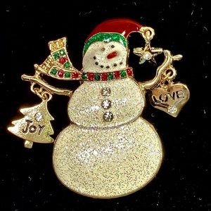 Kenneth Cole Snowman Brooch Glitter Rhinestones
